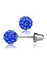 very cute silver pave ball September birthstone baby earrings